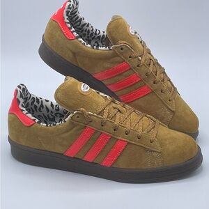Adidas Campus 80s X Large Brown and Red Sneakers with Leopard Print Lining